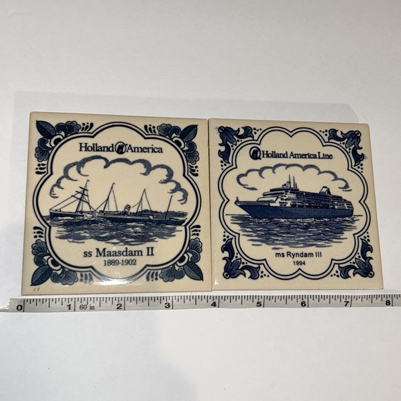 2 Pc HOLLAND AMERICA China Porcelain Drink Coasters Maasdam II Ryndam III - Picture 6 of 6